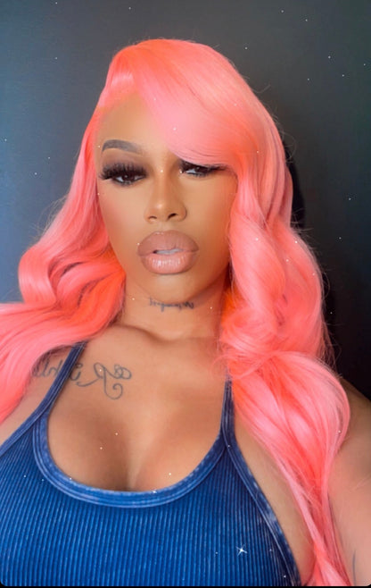 PINK Body wave Transparent Lace Front UNIT