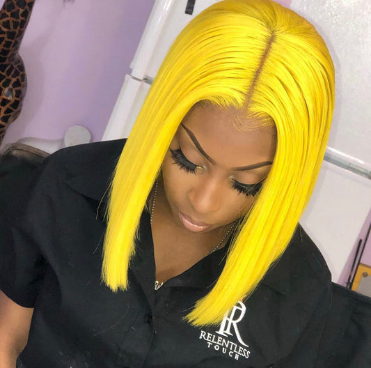 yellow 13X4 Lace Front  BoB 180 Density